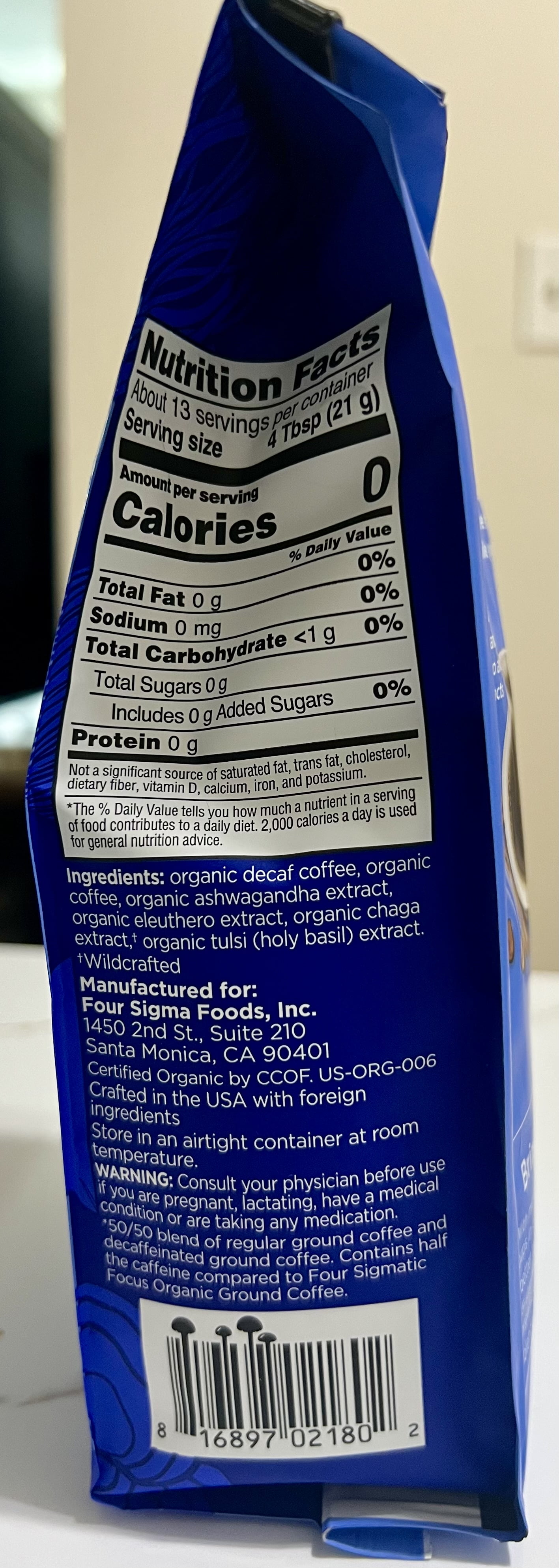 Four Sigmatic Organic Balance Adaptogen Ground Coffee | Medium Roast USDA Organic Coffee with Ashwagandha, Chaga Mushroom, Eleuthero and Tulsi for Focus and Energy Boosting | 12oz Bag