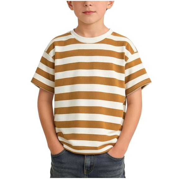 yillto Boys Striped T Shirts Cotton Short Sleeve Crewneck Tops Basic Summer Soft Tee Shirt 1-14 Years