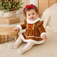 thumbnail image 6 of Emitonse Toddler Rompers Girl Toddler Jumpsuit Baby Girl Christmas Fuzzy Plush Skirted Romper Dress With Red Bow Headband Holiday Outfit Size 12-18 Months,Brown, 6 of 9