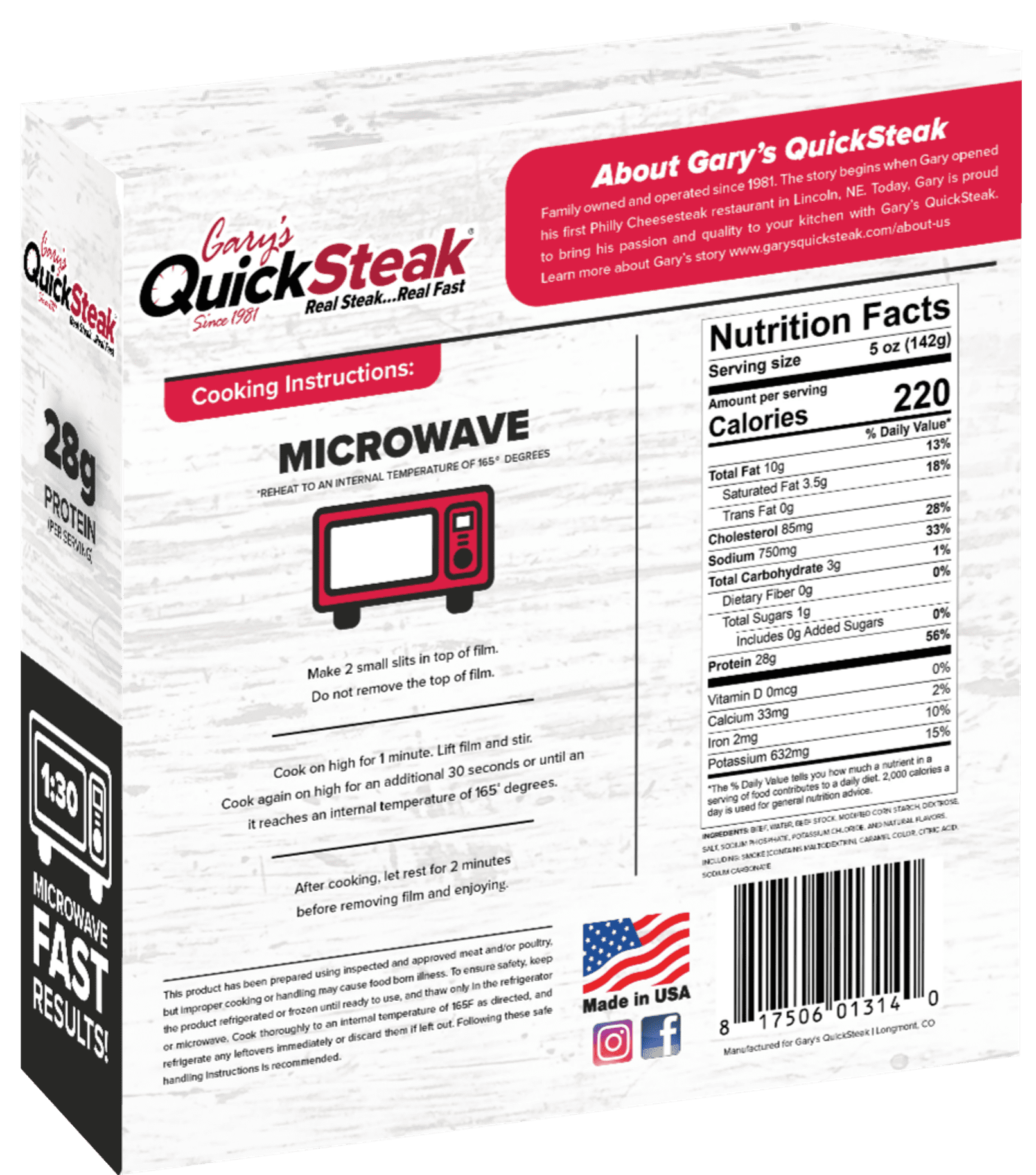 Gary's QuickSteak Pre-Cooked Sliced Steak, Premium Steak Bowls, 5 oz