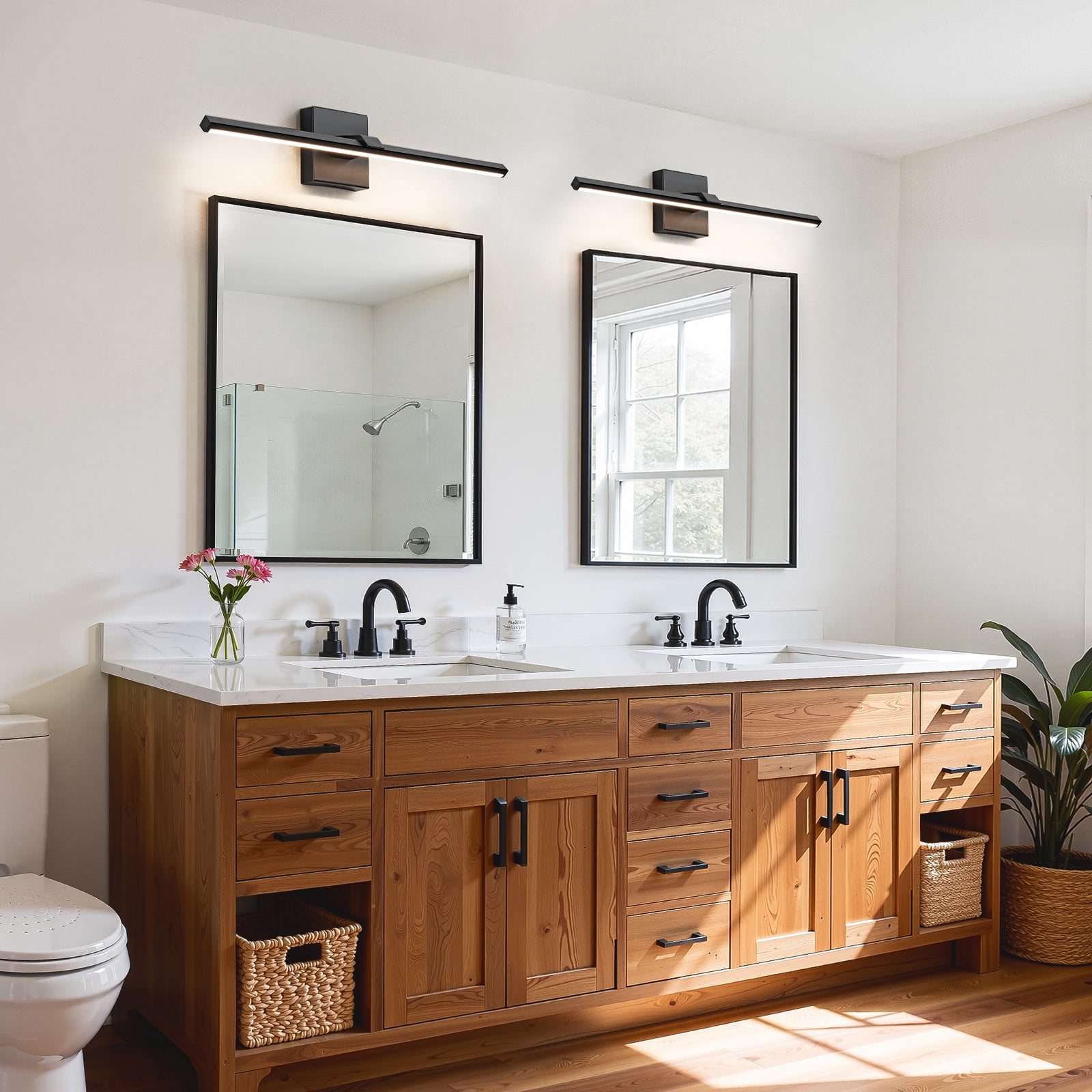 KAISITE Modern Vanity Light 24 inch Wall Sconce with Warm Lighting over Mirror for Bathroom Living Room , Black Waterproof Lamp