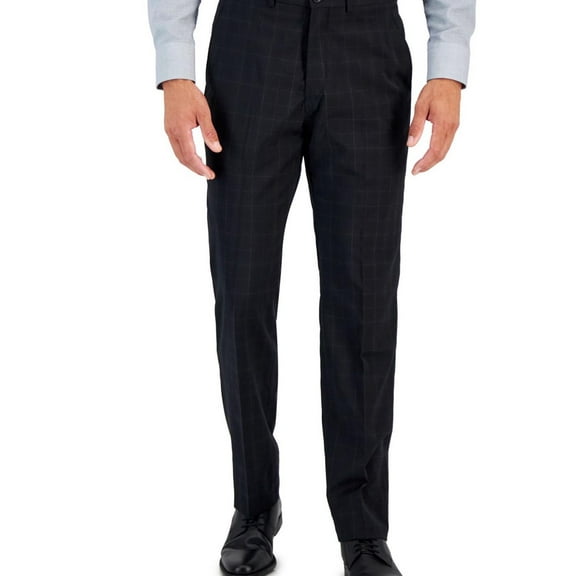 Armani Mens Windowpane Dress Pants Slacks, Black, 30W x 31L