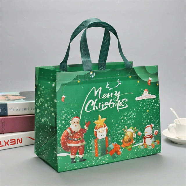 Christmas Reusable Grocery Tote Bags with Handles Non-Woven Large Holiday Party Gift Shopping Bags Multipurpose Use