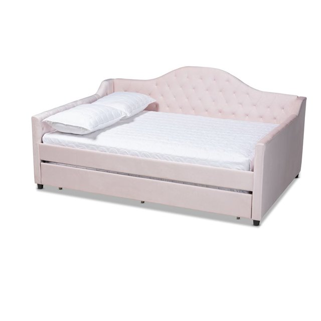 Baxton Studio Perry Velours Rembourré Lit de Repos Queen avec Gigogne en Rose