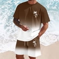 thumbnail image 2 of Valora Men's Summer Casual Set Short Sleeve Round Neck Tee with Matching Shorts in Breathable Stretch Fabric for Everyday Wear Brown L, 2 of 4