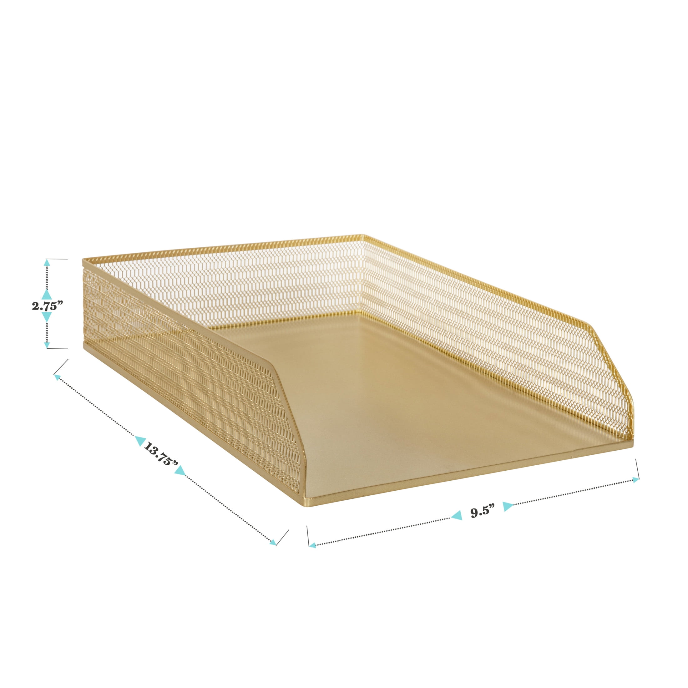 Martha Stewart Ryder 2 Pack Gold Mesh Metal Paper Letter Inbox Tray Desktop Organizer