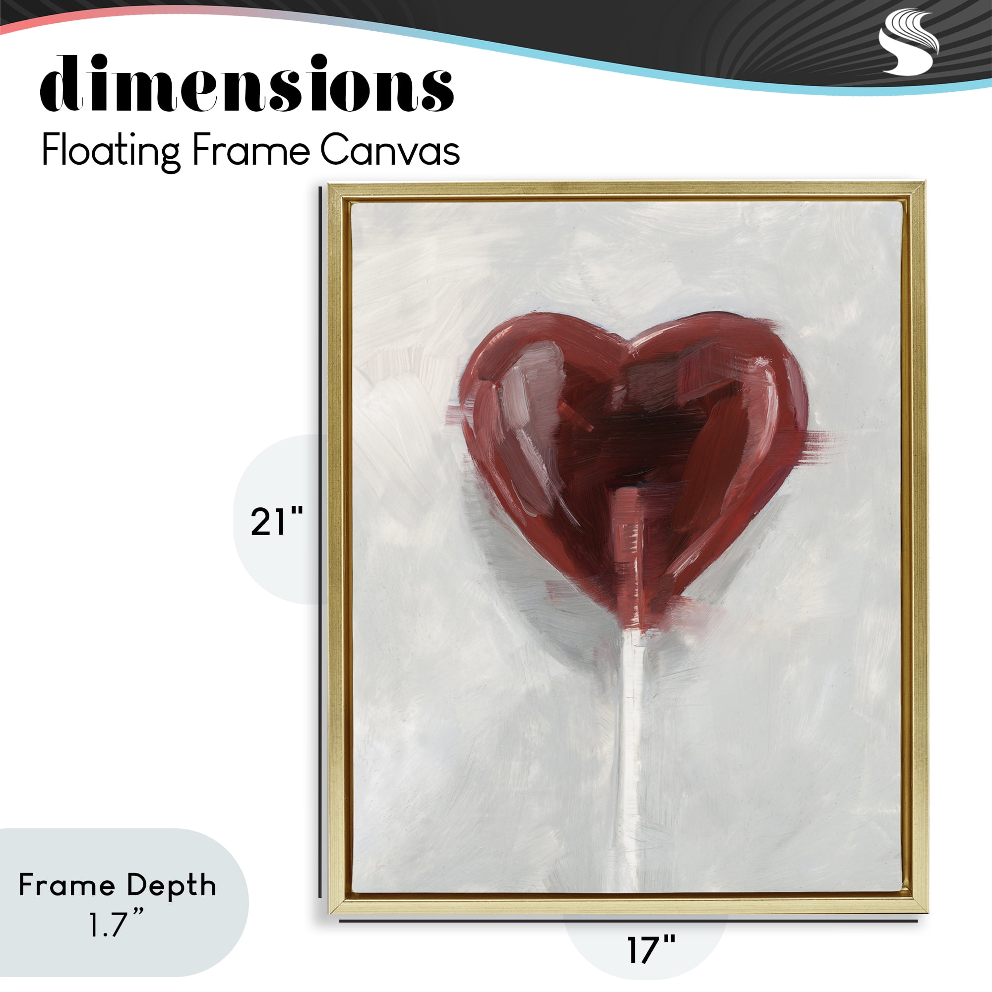 Stupell Industries Heart Shaped Lollipop Gold Framed Floater Canvas Wall Art, design by Ethan Harper