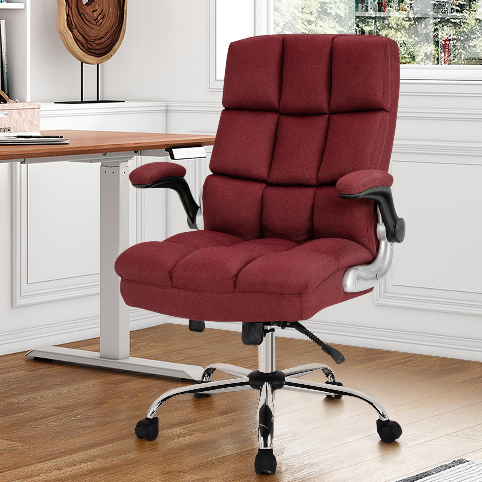Seatingplus Teddy Fleece Home Office Chair Adjustable Tilt Angle and  Flip-up Arms Executive Computer Desk Chair, Thick Padding for Comfort and