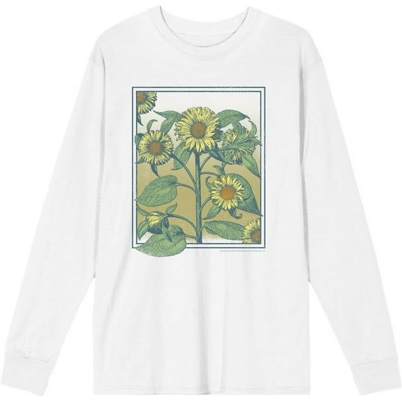 Natural World Sunflower Frame Adult White Crew Neck Long Sleeve Tee-Large