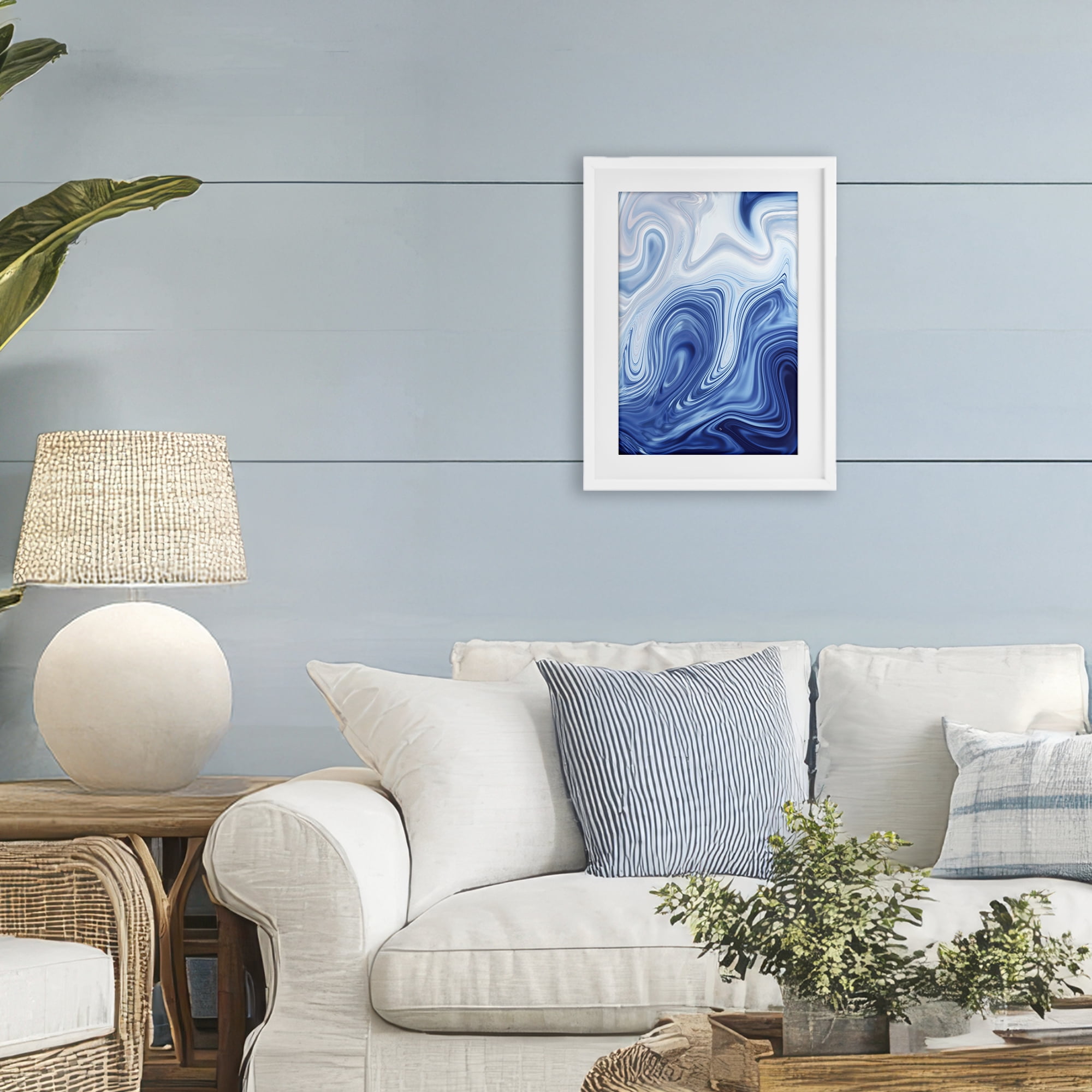 Stupell Industries Blue Marble Fluidity White Framed Print Under Glass, design by Martina Pavlova