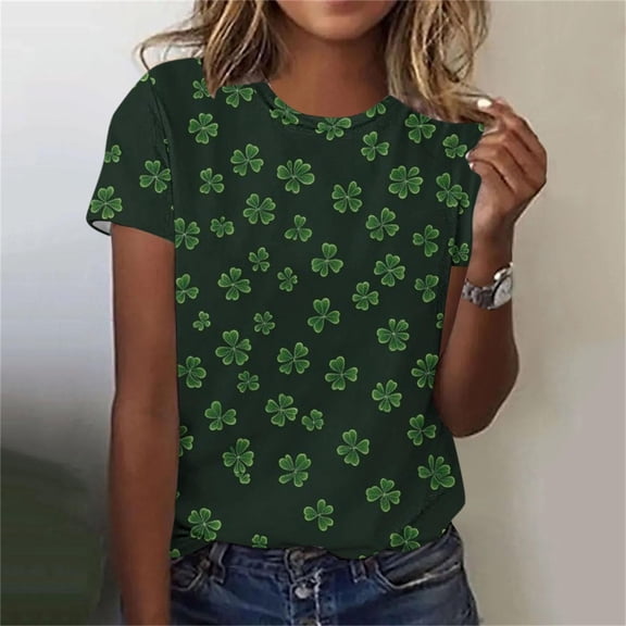 FDGIU ‌‌‌‌‌‌Women's St. Patrick's Day Graphic Tee - Short Sleeve Shamrock Print Crew Neck T-Shirt