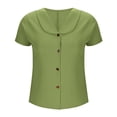 thumbnail image 4 of Hot days, bold styles Olyvenn Womens Linen Shirts 2025 Summer Casual Button Down Lapel V Neck Roll Up Short Sleeve Tops Comfy Trendy Business Work Blouse Green XXL, 4 of 6