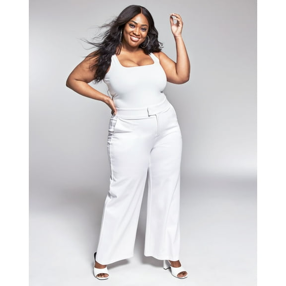 GooGoo Atkins Trendy Plus Size High-Waist Wide-Leg Ponte-Knit Pants Crema 4X