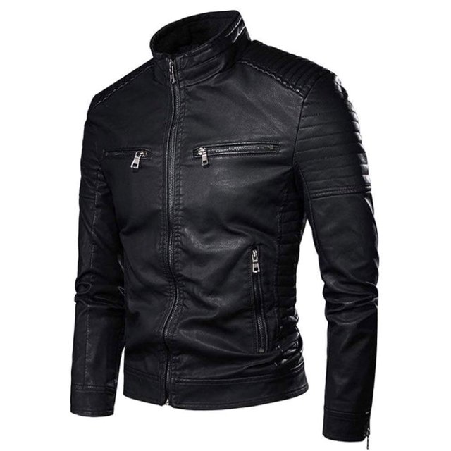 Becaristey Nice Gift Idea Men S Faux Leather Motorcycle Jacket Cool Style Polyester Men Motorcycle Jacket black XXL