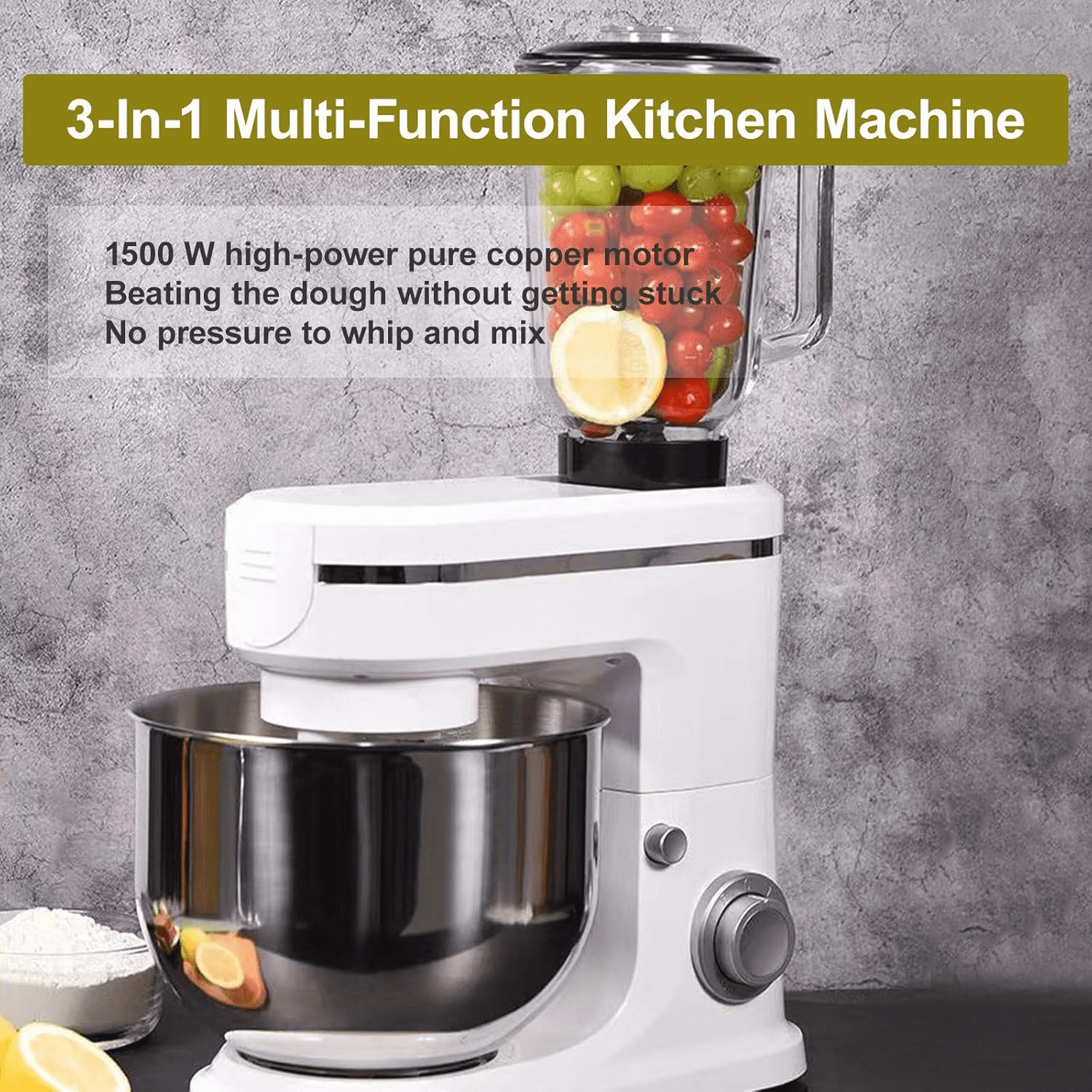 3-in-1 1500W Multifunctional Food Processor with 6L Blender, Professional Stand Mixer & Mincer, Juicer & Grinder for Pasta, Vegetables, Smoothies & Cooking