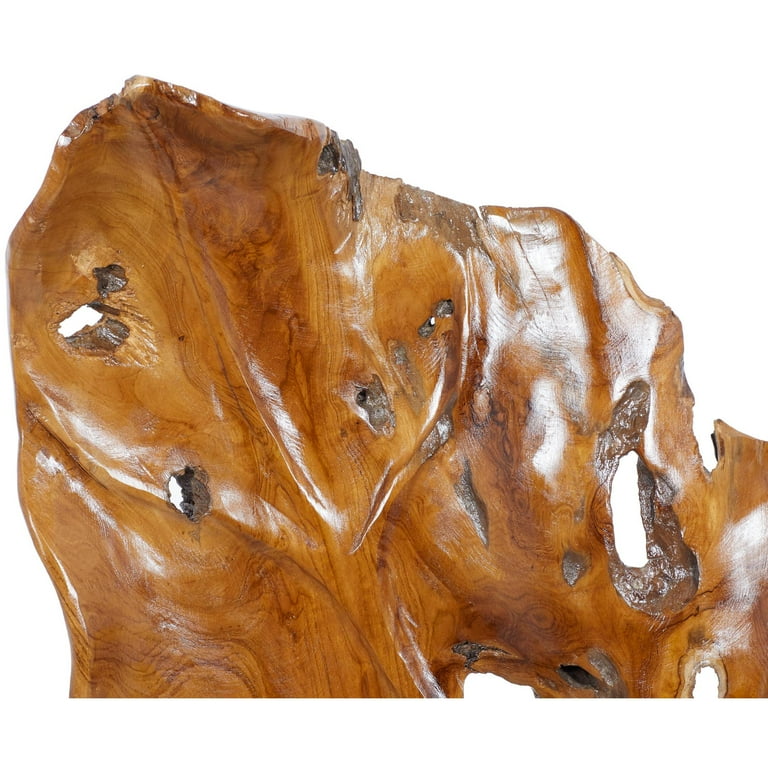 19 x 62 Brown Teak Wood Handmade Live Edge Leaf Sculpture by DecMode Walmart