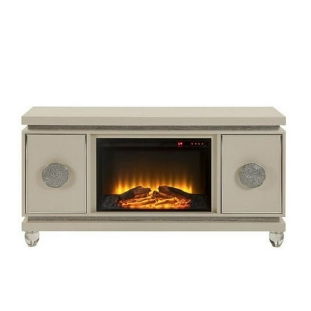 

Modern Ivory PU & Faux Diamonds Fireplace by Acme Noralie 90535