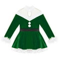 thumbnail image 3 of dPois Kids Girls Christmas Santa Claus Costume Long Sleeve Velvet Dance Ballet Dress Ice Skating Green 12, 3 of 7