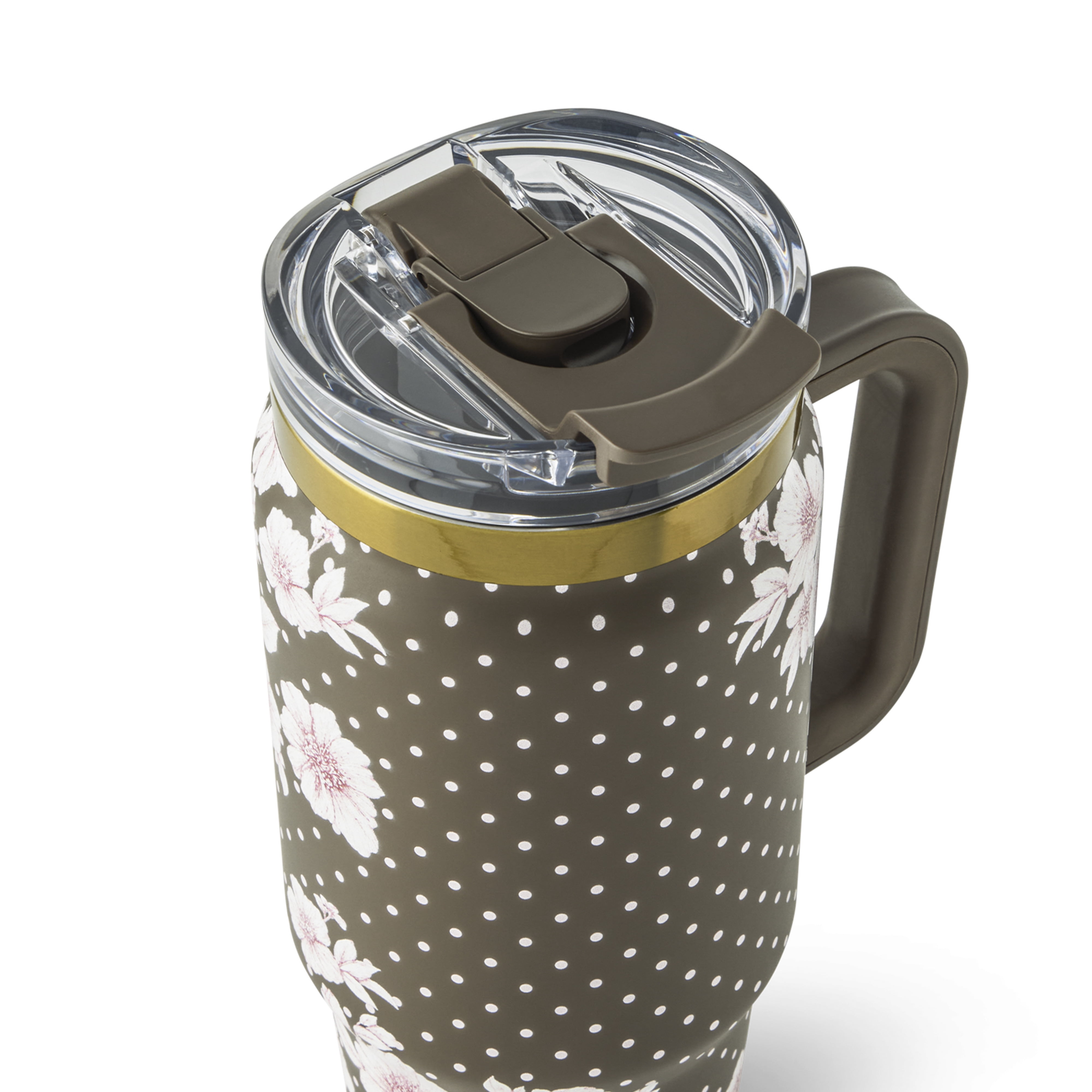 Thyme & Table 32oz Stainless Steel Luna Tumbler with Handle and Dual Straw Lid, Mocha Floral