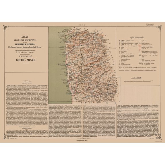 Historic Map - Douro Minho Portugal - Valverde 1880 - Vintage Wall Art