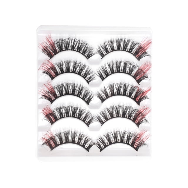 Unique Bargains 5 Pair 3D Curly Mixed Color False Eyelashes for Makeup Red