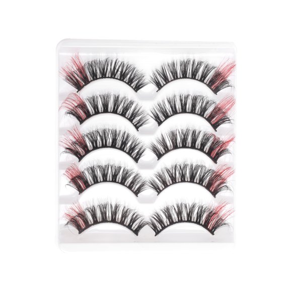 Unique Bargains 5 Pair 3D Curly Mixed Color False Eyelashes for Makeup Red