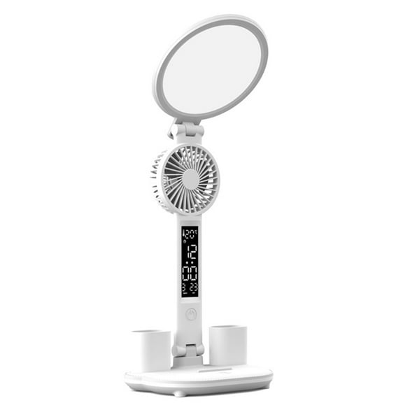 LED Clock Table Lamp USB Chargeable Dimmable Desk Lamp 4960 Mah Fan Light Foldable Eye Protection Reading Night Light