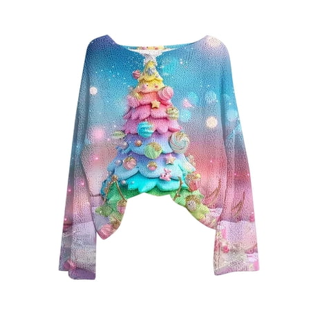 yardsong Long Sleeve Xmas Graphic Top for Women - Boat Neck Christmas Holiday Imitation Sweatshirt Knit Sweater Pullover Boho Pink L