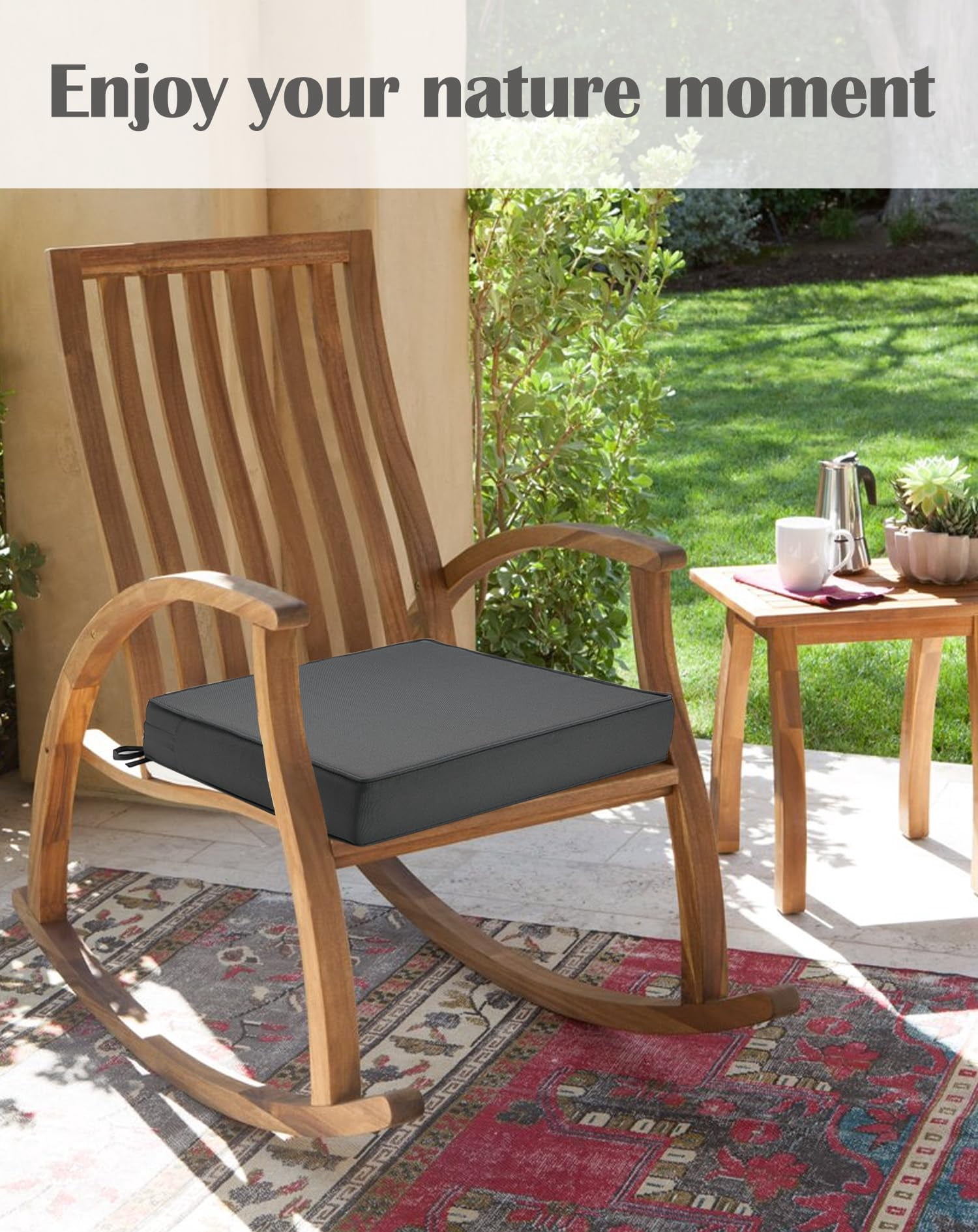 Juiluna Patio Chair Cushion for Outdoor Furniture 19x19x4 Inch, Waterproof Outdoor Seat Cushions for Patio Furniture, Garden Sofa Couch Chair Cushions with Ties, Set of 2, Dark Gray