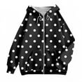 thumbnail image 4 of XIAONU Womens Hoodies Fleece-Lined Polka Dot Printed Drawstring Zippered Hoodie Solid Color Baggy Hooded Sweatshirt Jacket With Pockets, 4 of 5