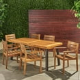 thumbnail image 4 of GDF Studio Seifer Outdoor Acacia Wood 7 Piece Dining Set, Teak and Rustic Metal, 4 of 7
