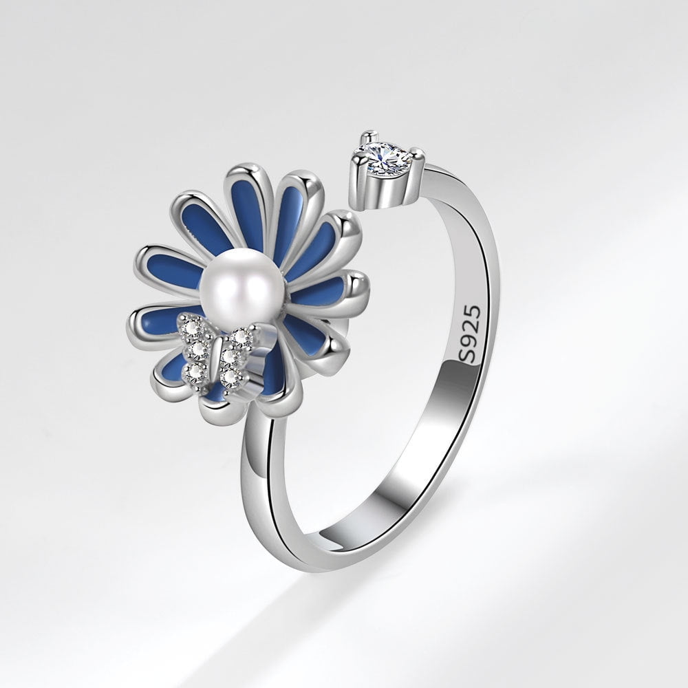 Women Adjustable Sunflower Rotating Fidget Ring Copper Electroplated Anxiety Stress Relief Fashion Jewelry Gift
