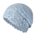 thumbnail image 2 of HOMEIORA 1pc Women Lightweight Knitted, Crochet Slouchy Beanie Hat, Handmade Knit Floral Skull Cap for Spring Summer and Autumn, Blue, 2 of 7