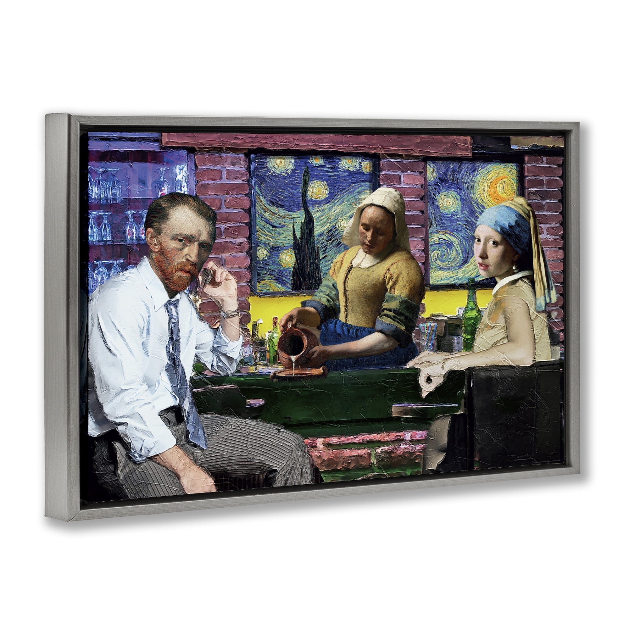 Stupell Industries Classic Paintings Gathered Novelty & Humor Painting Gray Floater Framed Canvas Art Print Wall Art, 31 x 21
