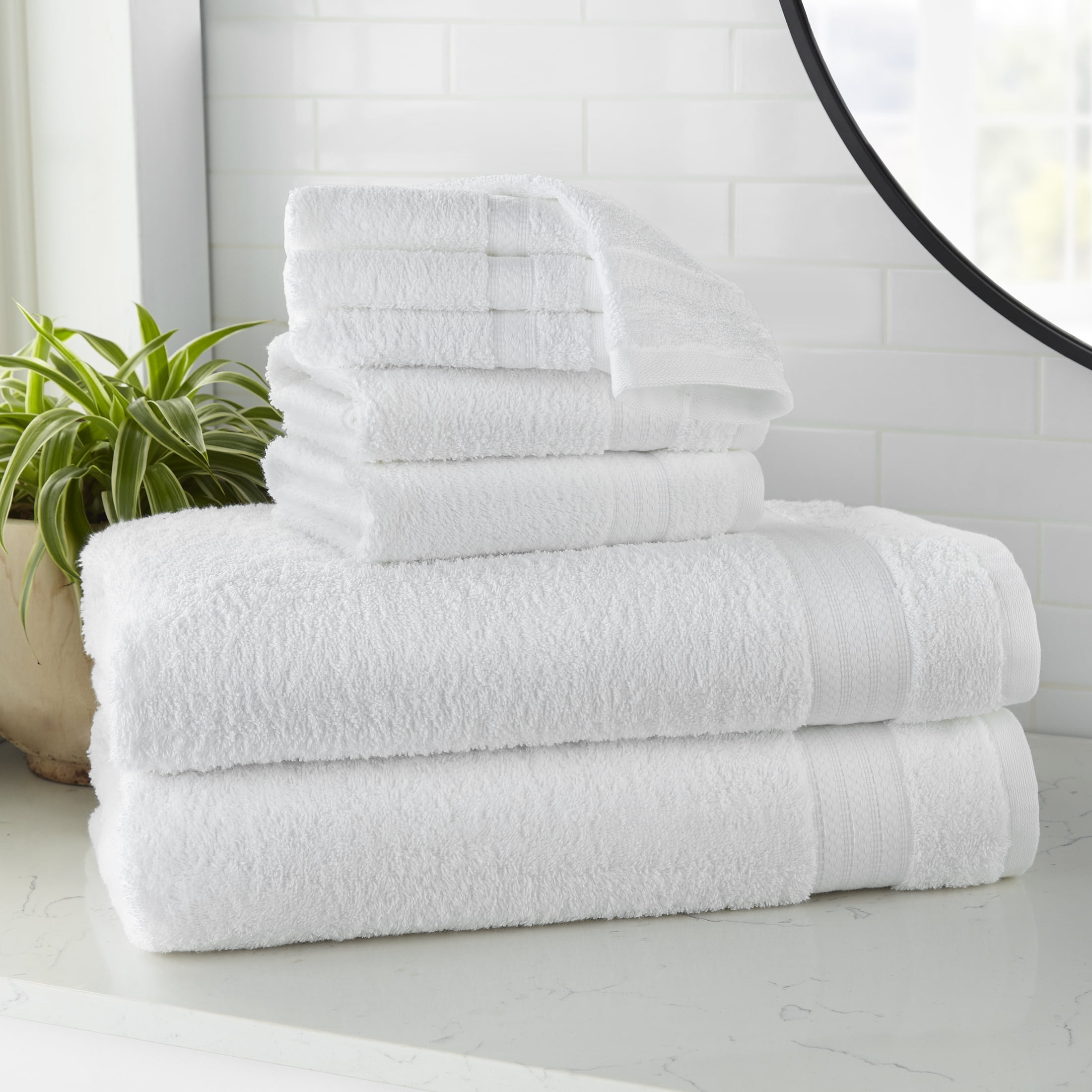 Mainstays Supersoft 100% Cotton 8-Piece Fade Resistant Towel Set, Arctic White