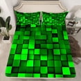 thumbnail image 2 of Manfei Abstract Plaid Print Twin Sheet Sets,Stereoscopic Checkered Twin Fitted Sheet,Green Pixel Grid Flat Sheet For Girls Boys,Breathable Home Decor,3pcs, 2 of 7