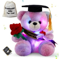 Houwsbaby Musical Graduation Bear Light up Rainbow Teddy Bear with Cap & Diploma,Singing Stuffed Animal Holding Rose,Grad Bear Gift for Kindergarten High School College,8.5 Inch