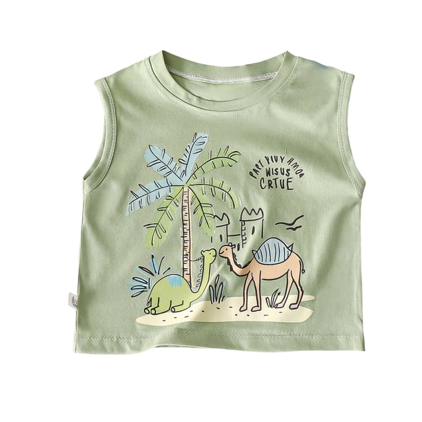 Primavera en Verano Niños Impresos sin Mangas Cuello Redondo Camiseta, Lindo Top de Verano para Chicos Niñas Casual Diario