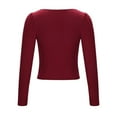 thumbnail image 4 of TIHLMK Long Sleeve Blouse Shirt Deals Clearance Women's Casual Fashion Comfortable Solid Color Round-Neck Long Sleeve Tops Blouse Red, 4 of 8
