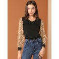 thumbnail image 3 of Blusa Allegra K Estampado De Leopardo Labor De Retazos Manga Larga Top Cuello V Amarillo Negro M, 3 of 6