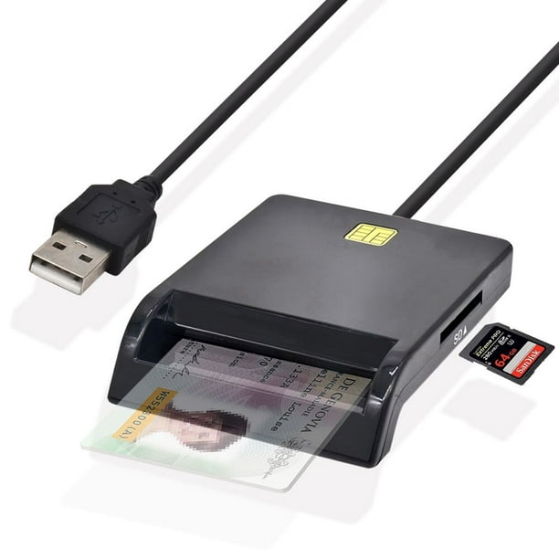 Lecteur de carte à puce USB SIM pour carte bancaire IC/ID EMV TF MMC  Cardreaders USB-CCID ISO 7816 pour Windows 7 8 10 Linux OS Couleur : noir 