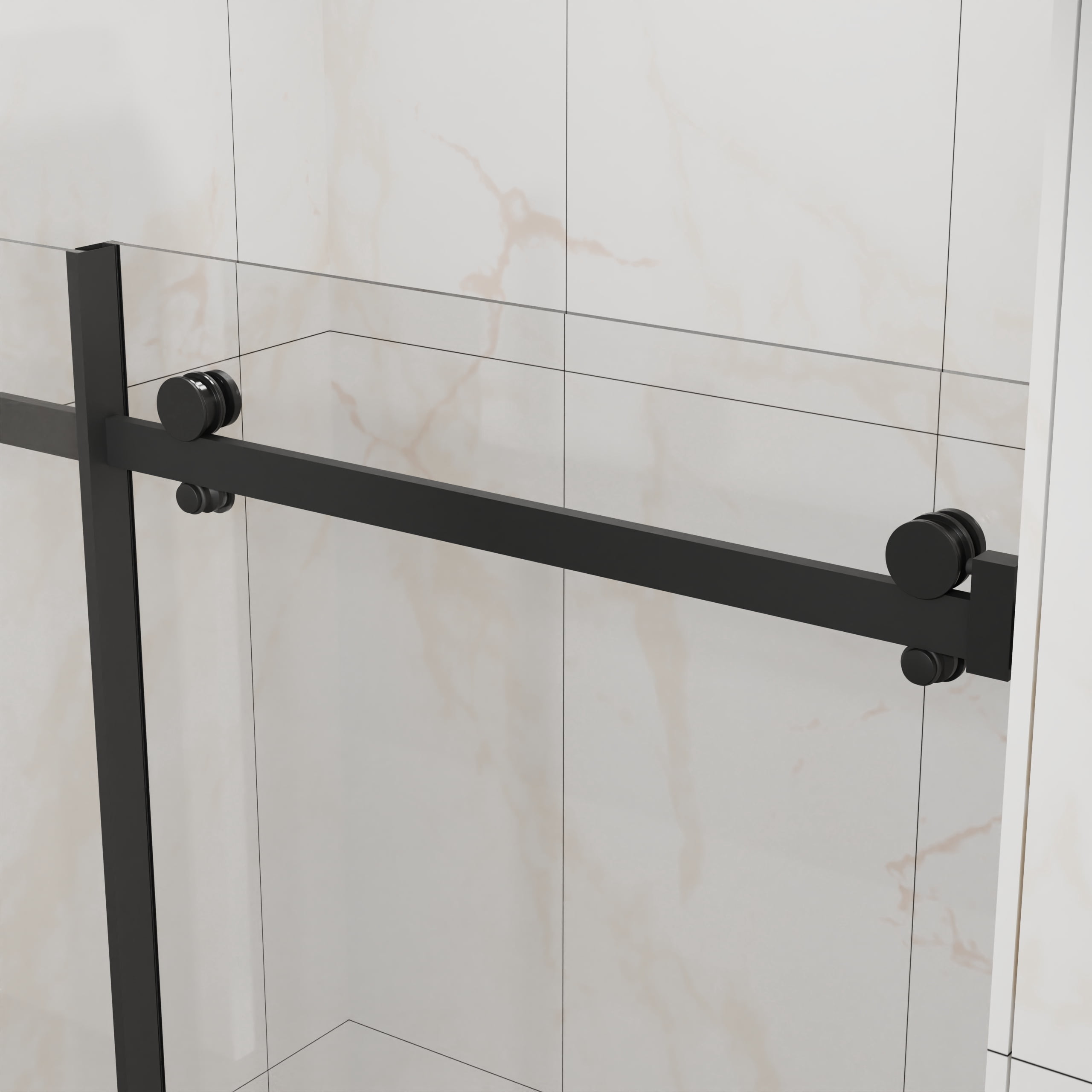Frameless Shower Door, 48" W x 72" H Sleek Silent Sliding Glass Door, 1/4" (6mm) Thick Tempered Clear Glass with Easy-clean Coating, Heavy-Duty 304 Stainless Steel, Matte Black02