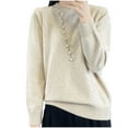 thumbnail image 2 of Women's Fashion Casual Pullover Knitted Sweater with Buttons, Solid Color Long Sleeves, Versatile and Cozy, Perfect for Office and Casual Outings,Khaki,XL, 2 of 5