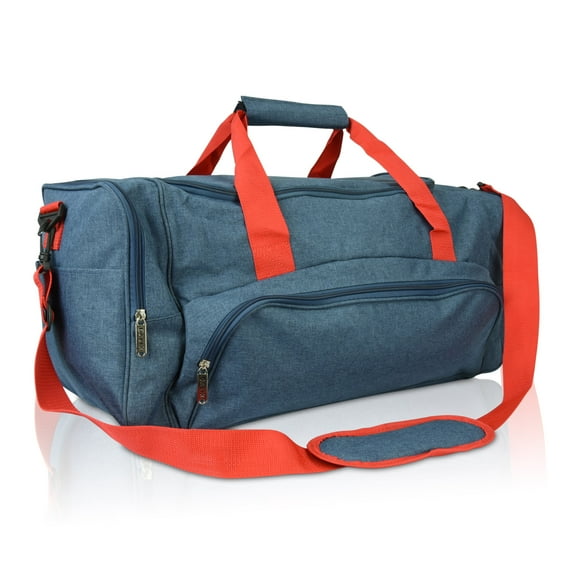 DALIX Unisex Large 25" Signature Travel Gym Duffel Bag with Premium Lining Navy Blue Red