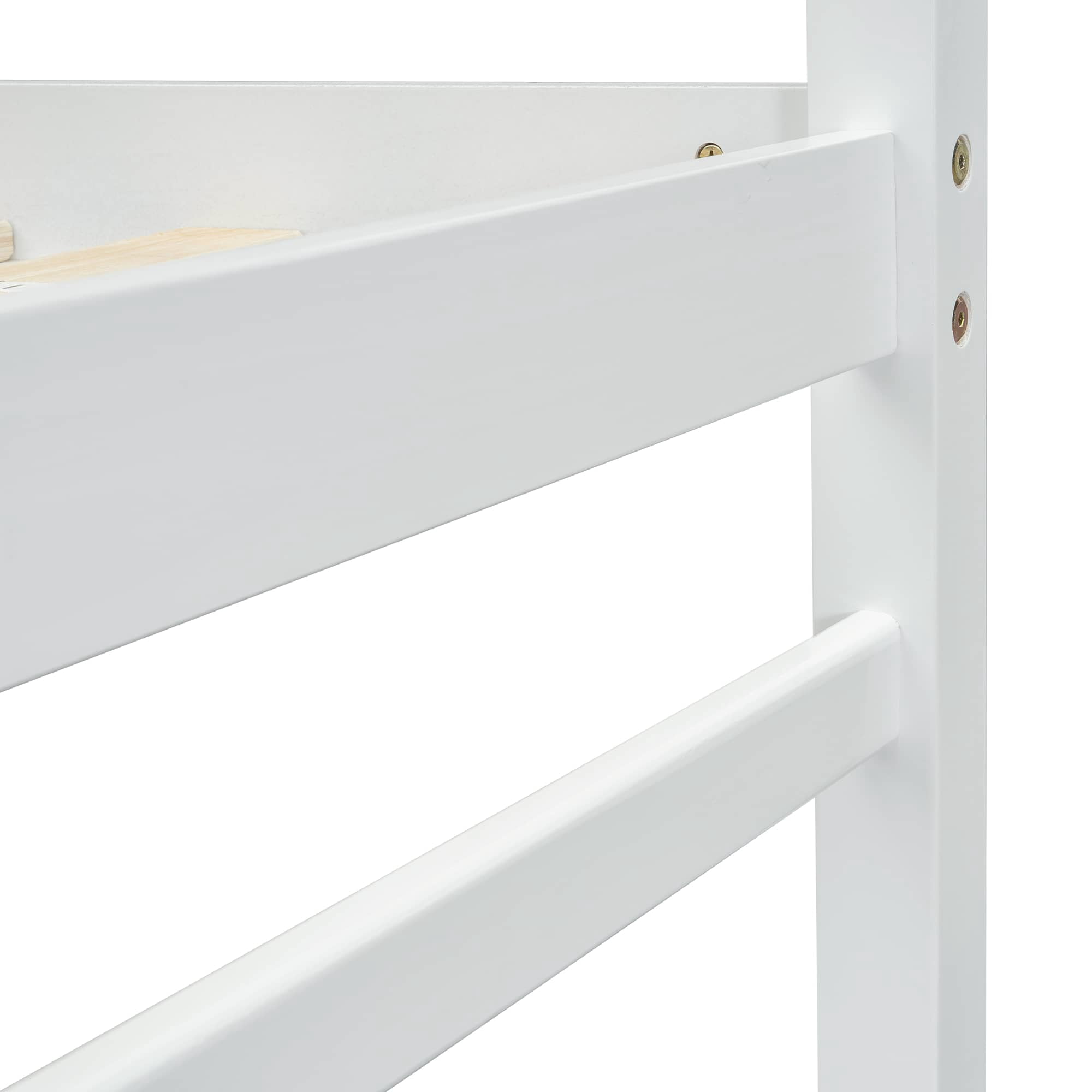 MAYEERTY Twin Size Loft Bed with Inclined Ladder, Guardrails, White