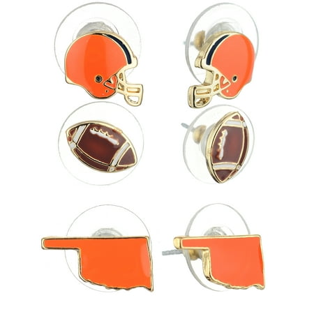 Women's Epoxy Enamel College Football State Theme Set Pierced Stud Earrings, Oklahoma,