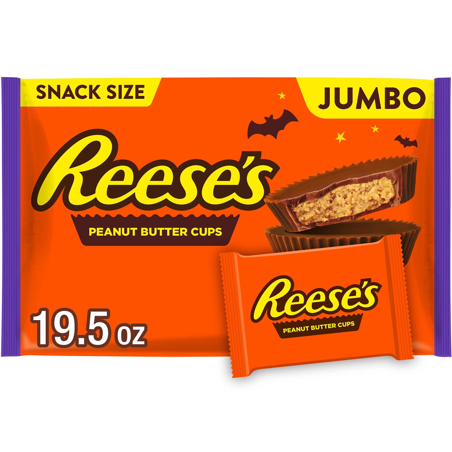 (2 pack) REESE'S Milk Chocolate Snack Size Peanut Butter Cups, Halloween Candy Jumbo Bag, 19.5 oz