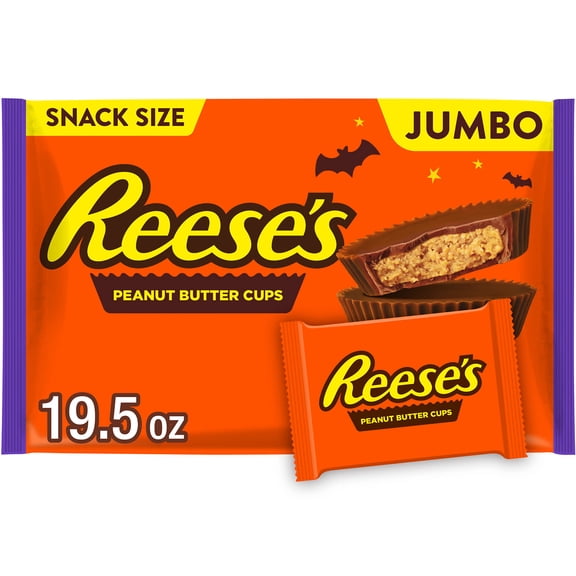Reese's Milk Chocolate Snack Size Peanut Butter Cups Bulk Halloween Candy, Jumbo Bag 19.5 oz