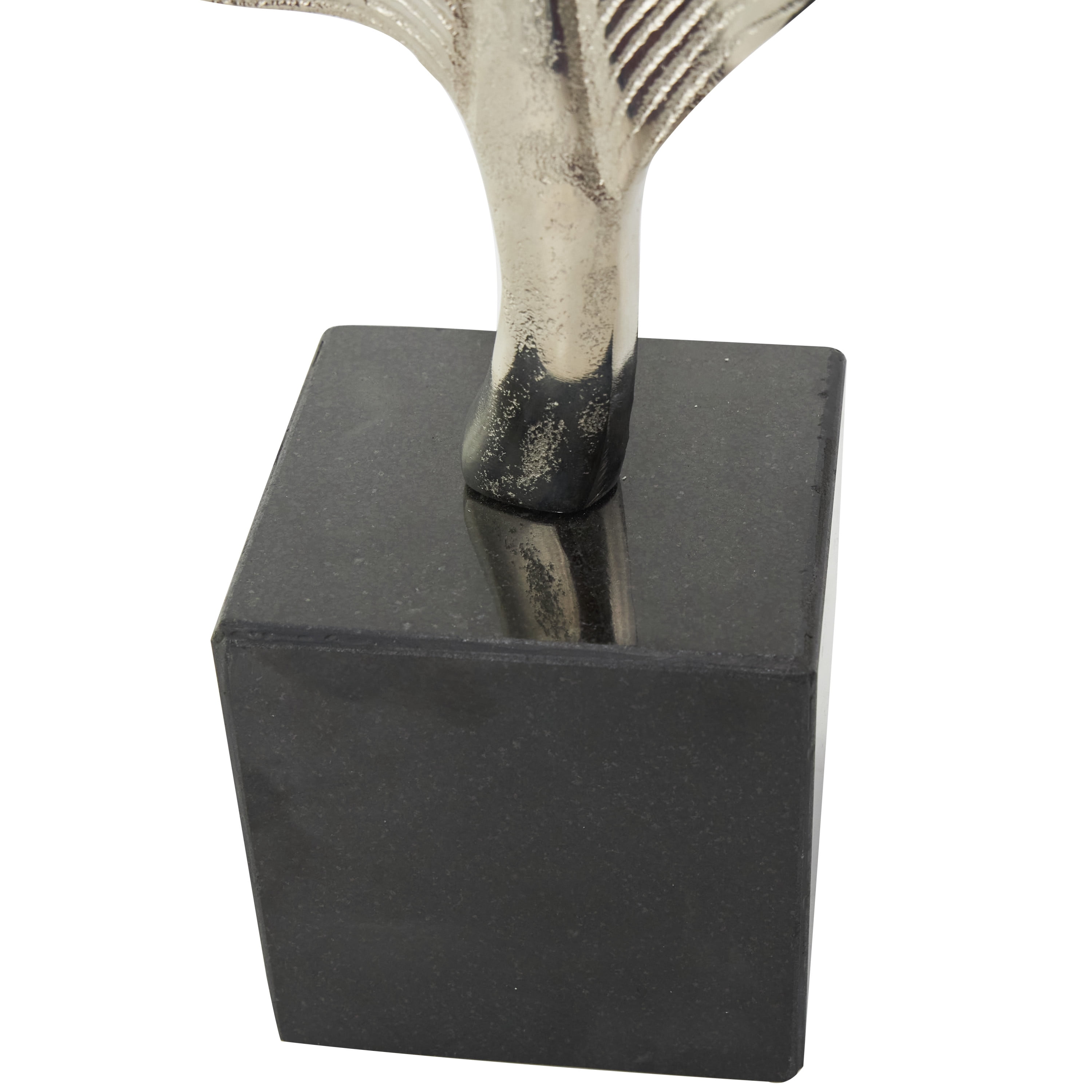7" x 28" Silver Aluminum Feather Bird Sculpture with Black Marble Base, by CosmoLiving by Cosmopolitan