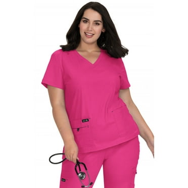 koi Basics Becca Women's 4-Pocket Stretch Scrub Top Women's Becca Top Flamingo L